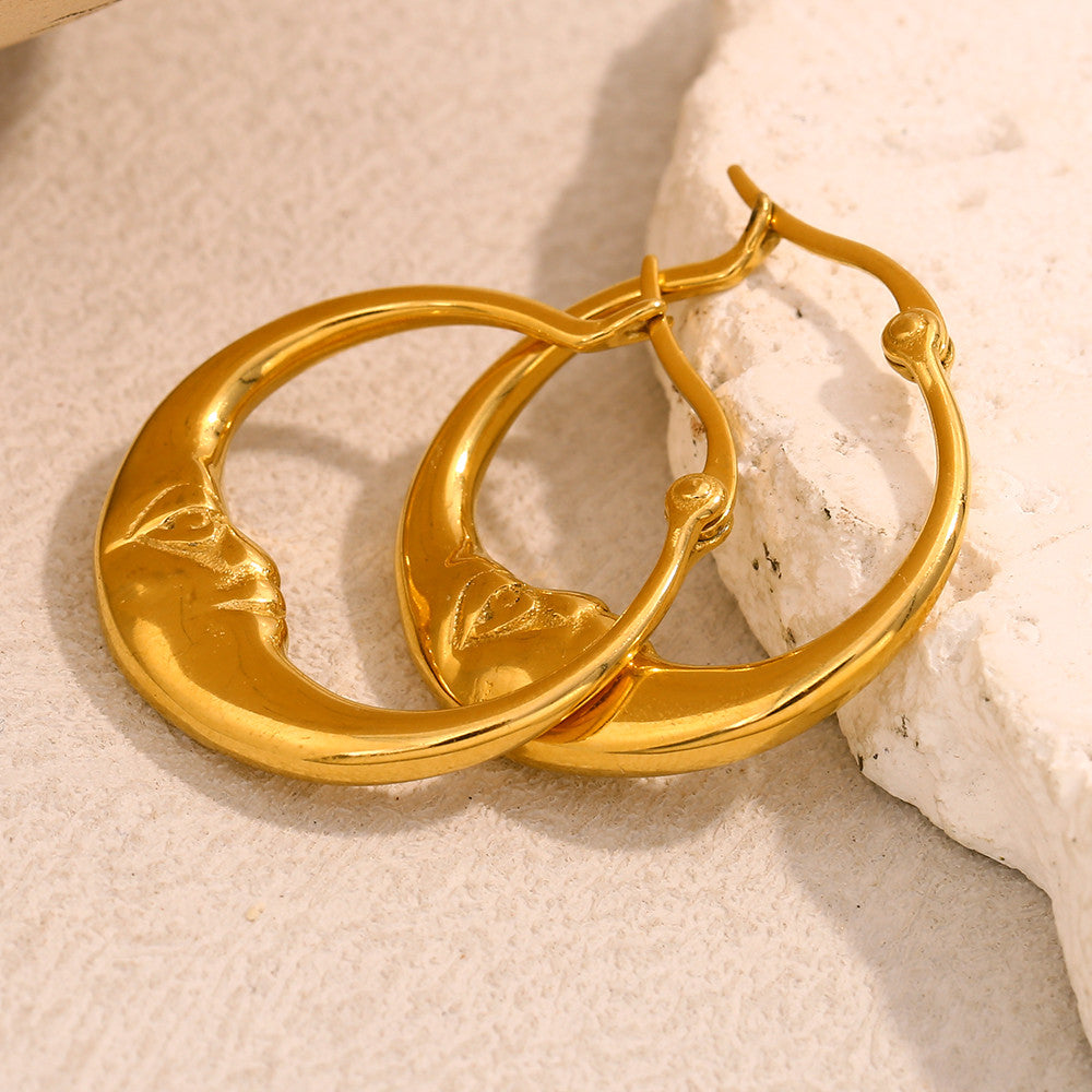 18k Gold Silver Waterproof Stainless Steel Abstract Half Moon Hoop Earrings
