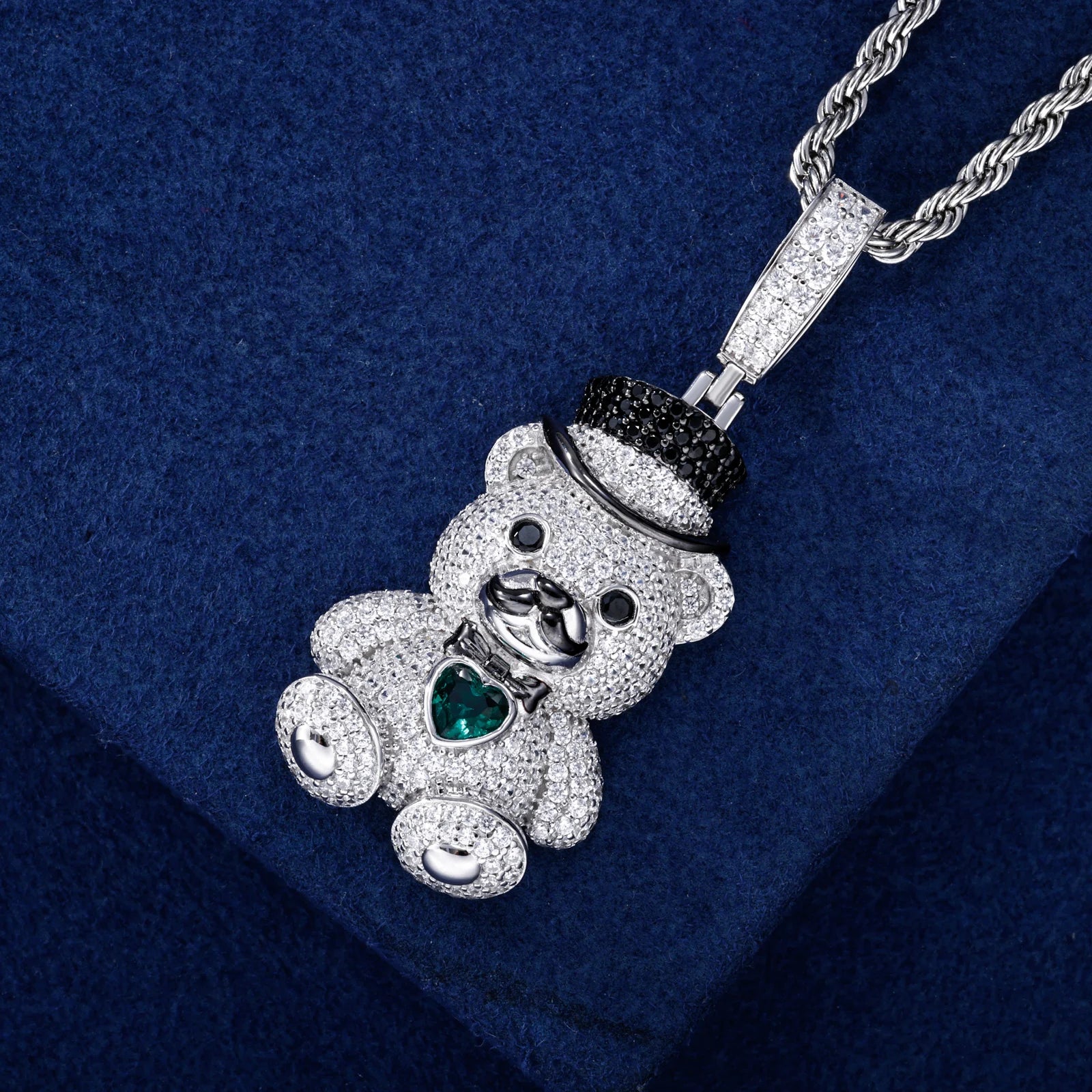 Gentleman Bear Family | 925 Sterling Silver Moissanite Diamond Iced Blinged Out Pendant