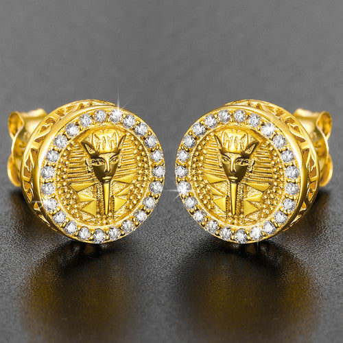 Mens 18k Gold 925 Sterling Silver Flooded Ice Lab Diamond Hip Hop Pharaoh Iced Earrings
