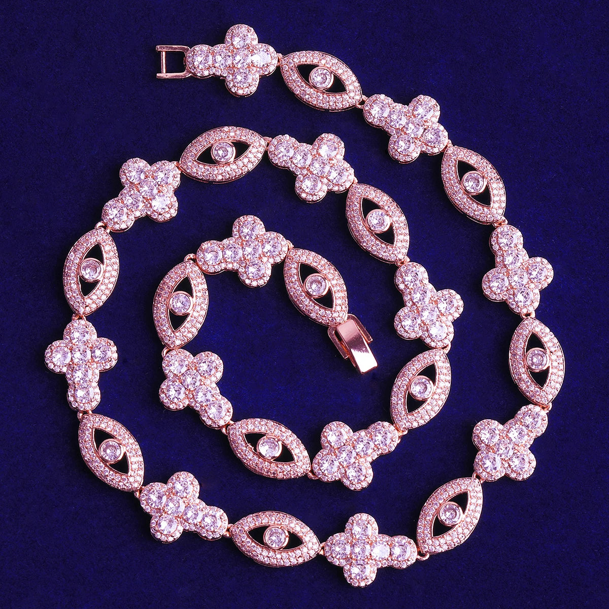 The Power | VVS Diamond CZ Cluster Stone Cross Evil Eye Link Hip Hop Chain
