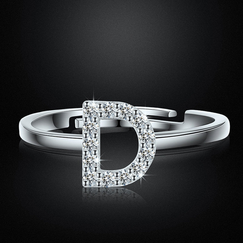 Genuine VVS Moissanite 925 Sterling Silver Letter Initial Adjustable Rings