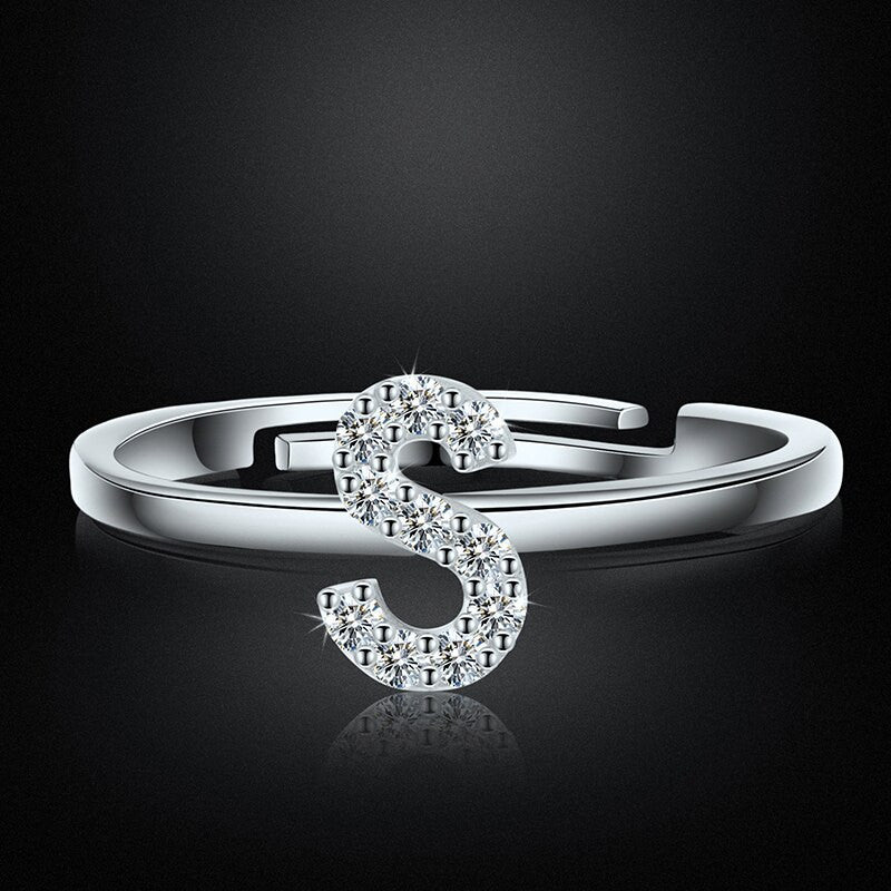 Genuine VVS Moissanite 925 Sterling Silver Letter Initial Adjustable Rings