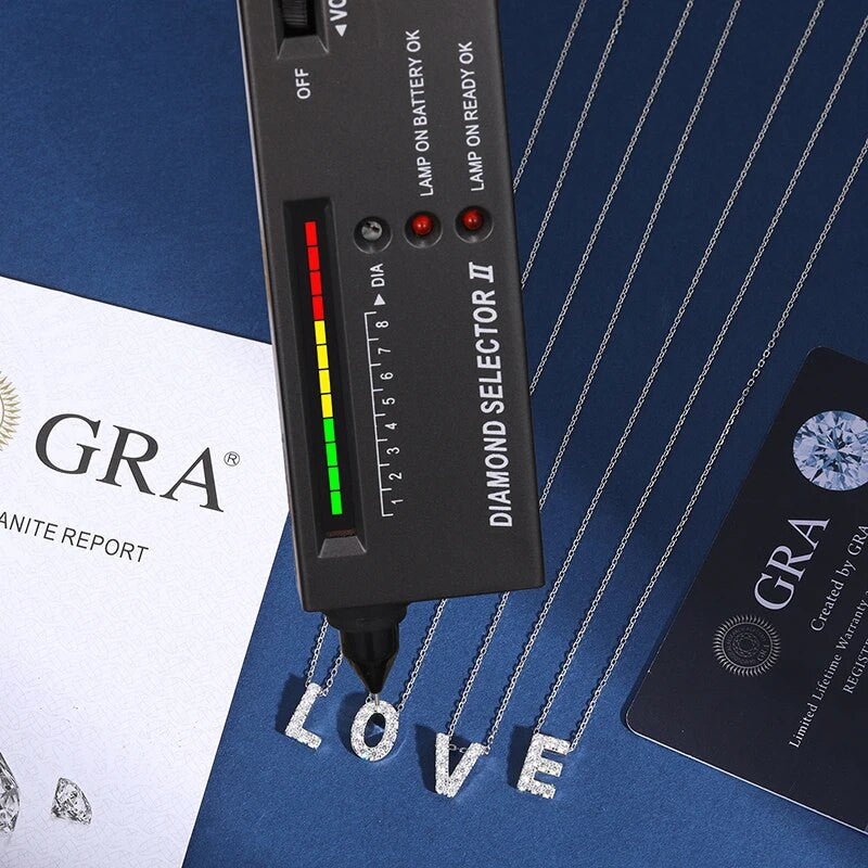 Ladies Solid 925 Silver Genuine VVS Diamond Initial Letter Choker Clavicle Chain Necklace