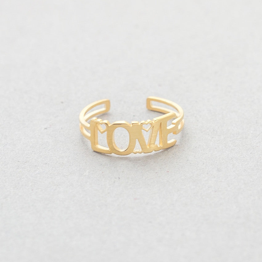 18k Gold .925 Silver Over Stainless Steel Resizeable LOVE Promise Rings