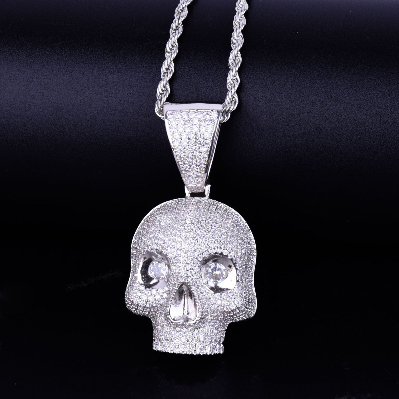AAA Micro Pave Flooded Ice Eye Skull Head Skull 24k Gold .925 Silver Hip Hop Pendant Chain Necklace