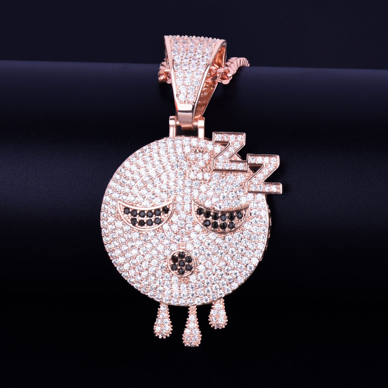 Sleeping Emoji Dripping Face Hip Hop Mico Pave AAA True Micro Pave 18k Rose Gold Silver Pendant