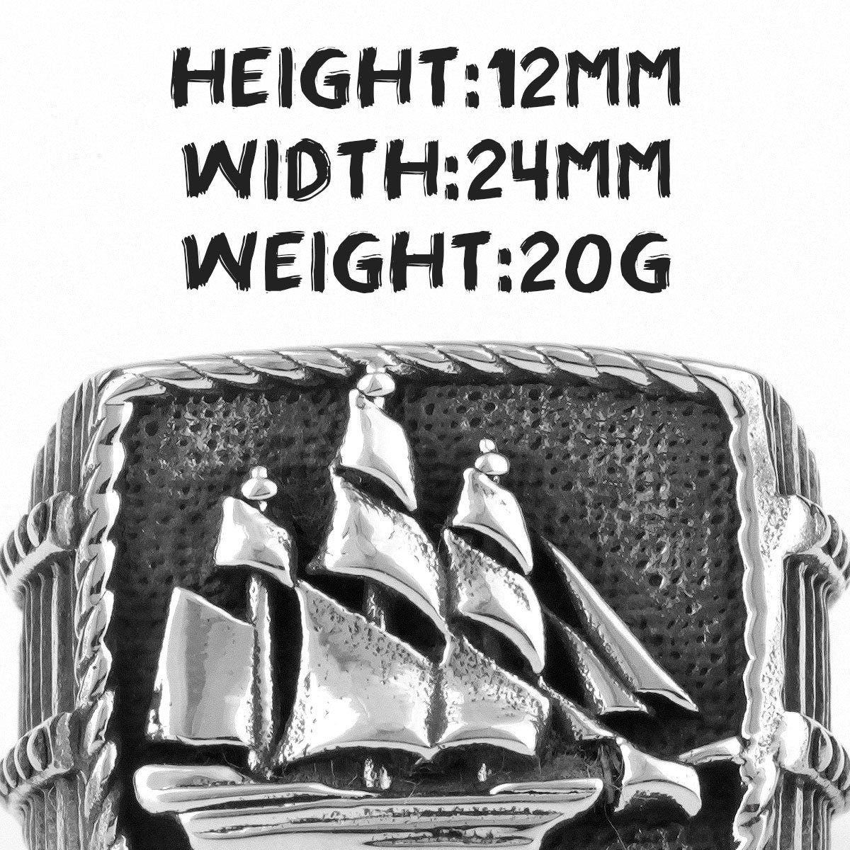 Mens 316L Stainless Steel Smooth Sailing Good Luck Ship Motif Rings