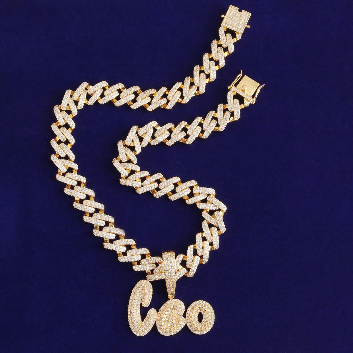 18k Gold Silver Soild Back Graffiti Letters Custom Name Initial Hip Hop Pendant Chain Necklace