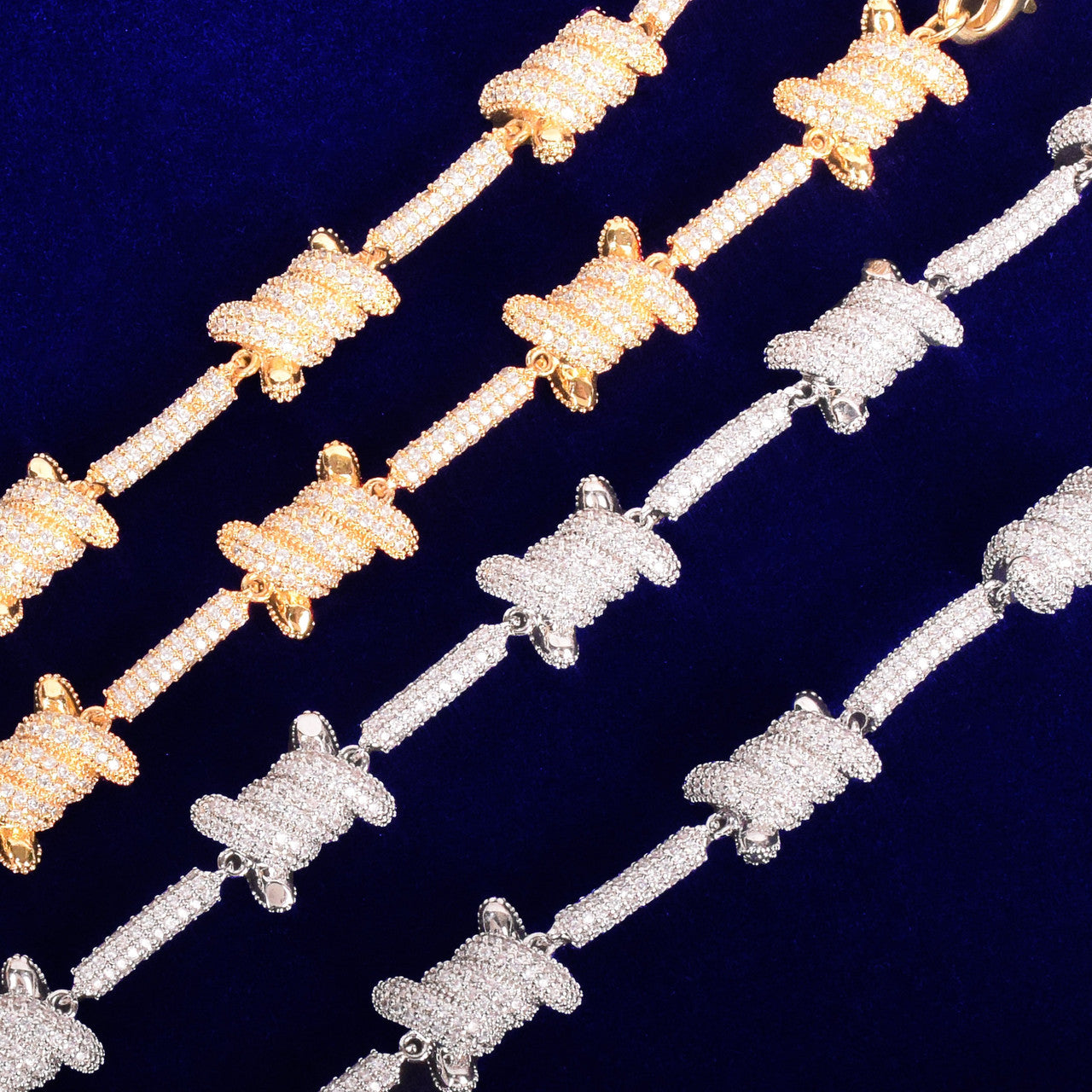 24k Gold .925 Silver AAA True Micro Pave 12mm Barbed Wire Style Hip Hop Chain Necklace