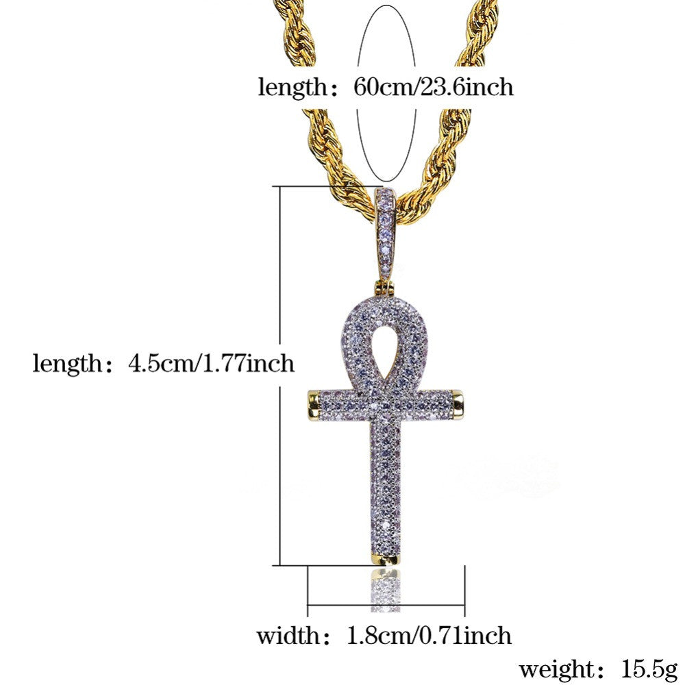 AAA Micro Pave 14k Gold Silver Hip Hop Key Of Life Original Ankh Cross Pendant Chain Necklaces