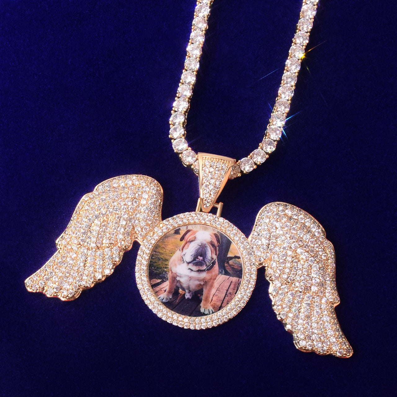 Golden Guardian | Flooded Ice Angel Wings Memory Picture Photo Pendant