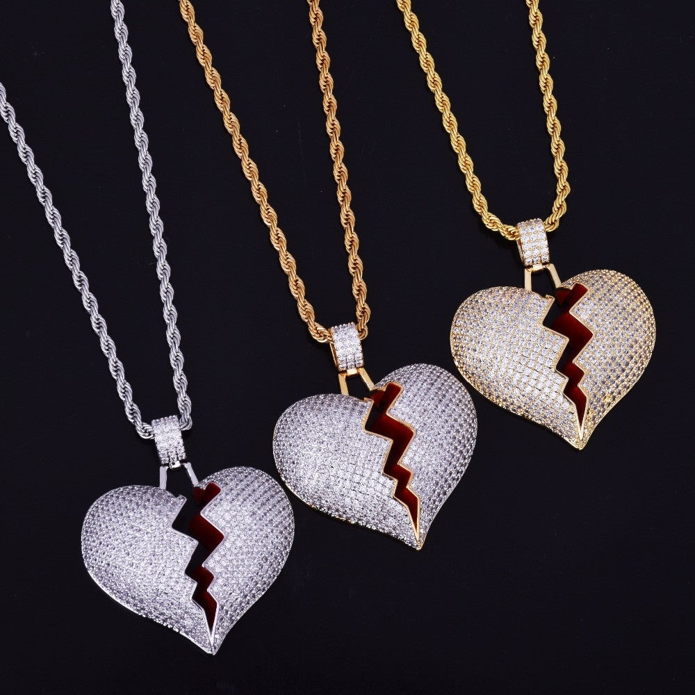Lab Diamond Bling 18k Gold Silver Heart Breaker Chain