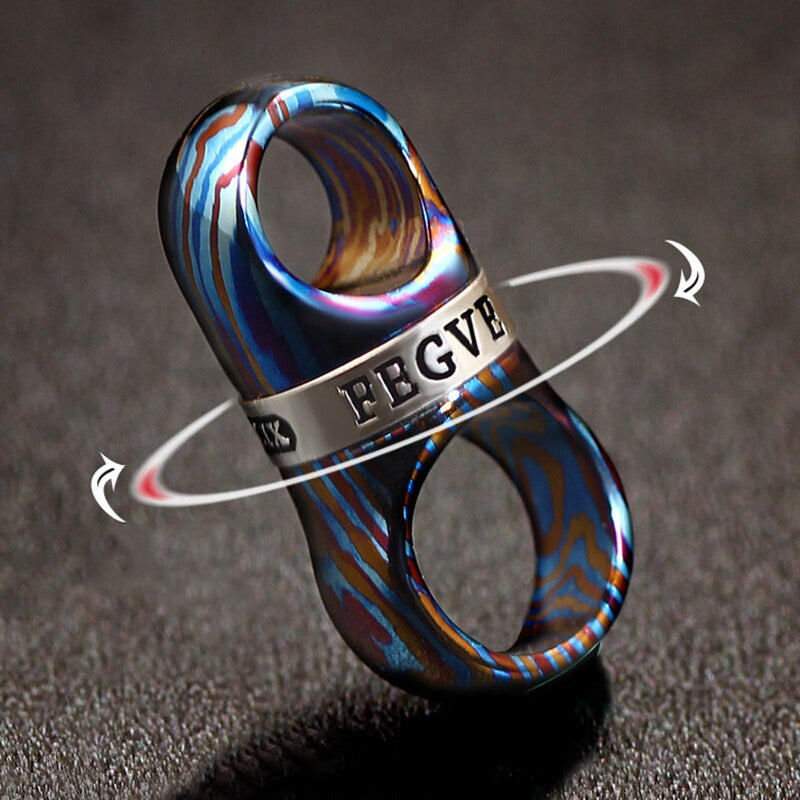 No Fade Titanium Damascus Steel Horseshoe Buckle Spin Rotation Key Ring Holder