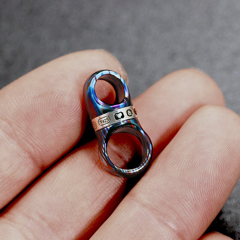 No Fade Titanium Damascus Steel Horseshoe Buckle Spin Rotation Key Ring Holder