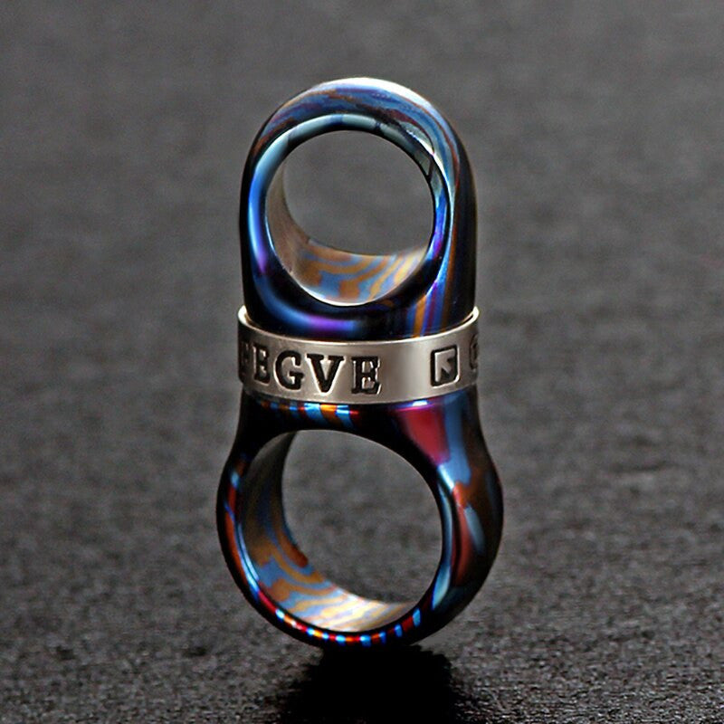 No Fade Titanium Damascus Steel Horseshoe Buckle Spin Rotation Key Ring Holder