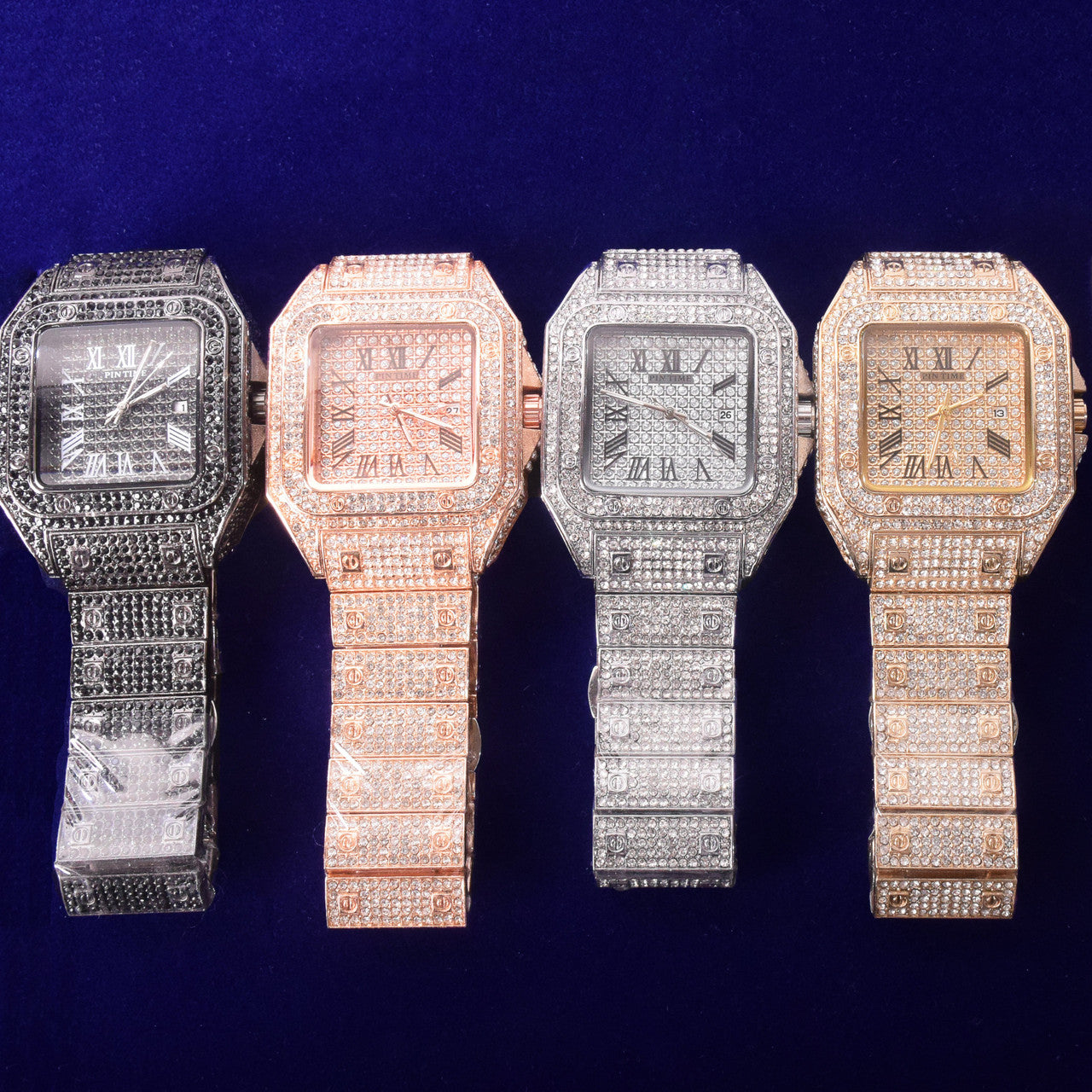 Mens Flooded Ice Super Square AAA Stone Big Boy Hip Hop Bust Down Wrist Watch