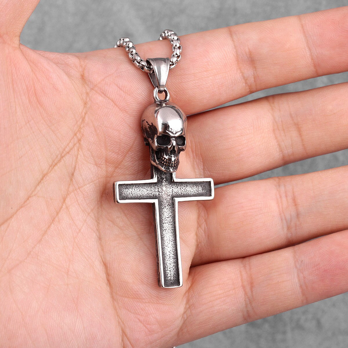 Skull Cross | Mens Silver No Fade Stainless Steel Street Wear Pendant Chain Necklace