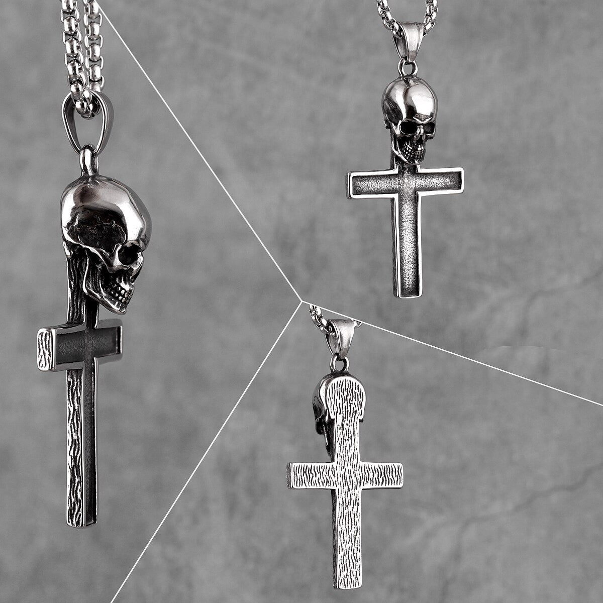 Skull Cross | Mens Silver No Fade Stainless Steel Street Wear Pendant Chain Necklace