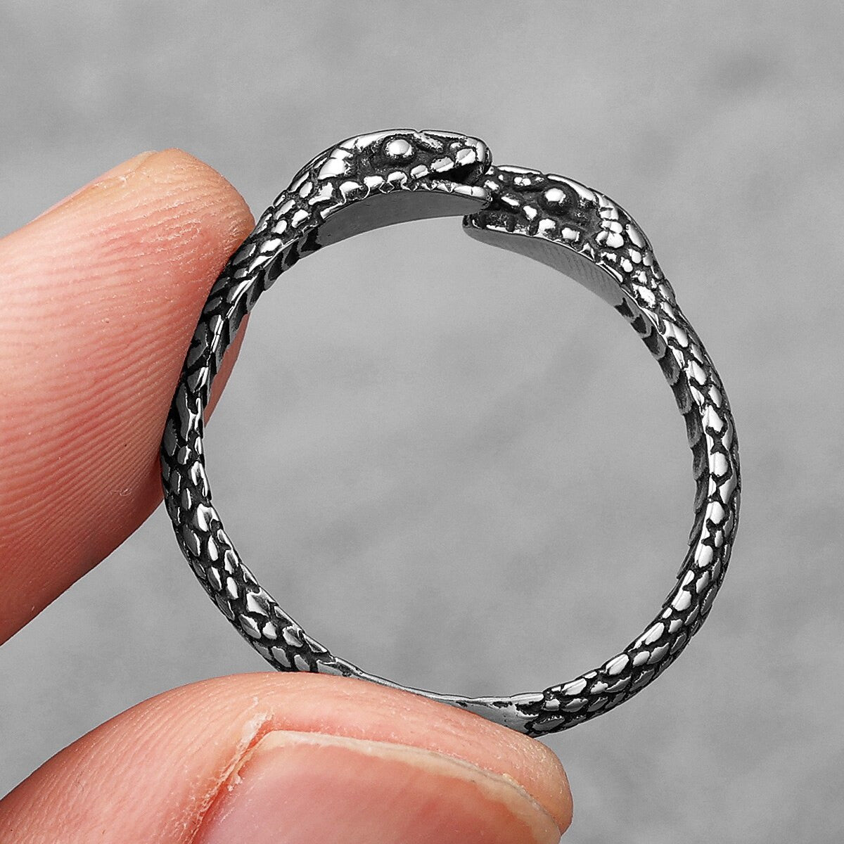 Mens Open Snake Stainless Steel No Fade Street Wear Unique Rings