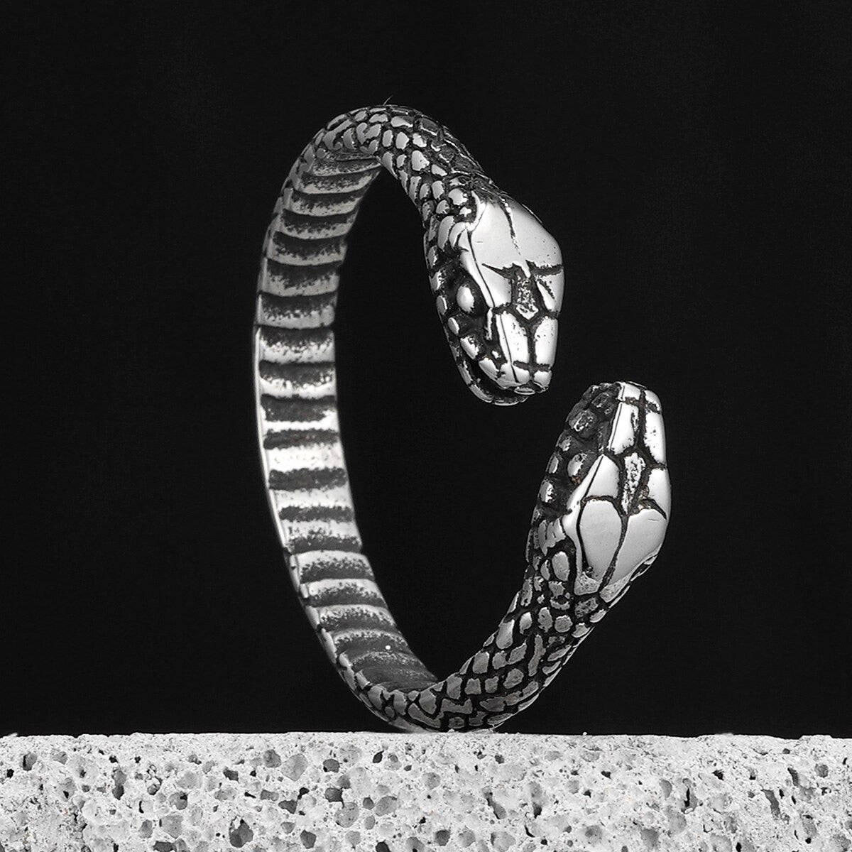 Mens Open Snake Stainless Steel No Fade Street Wear Unique Rings