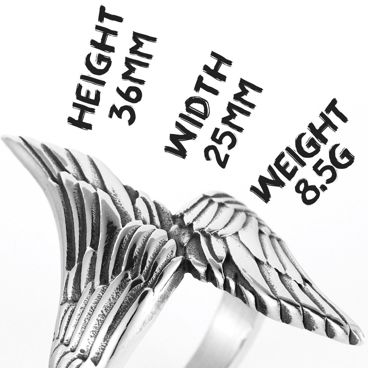 Mens No Fade Eccentric Creative Angel Wings Stainless Steel Street Wear Rings