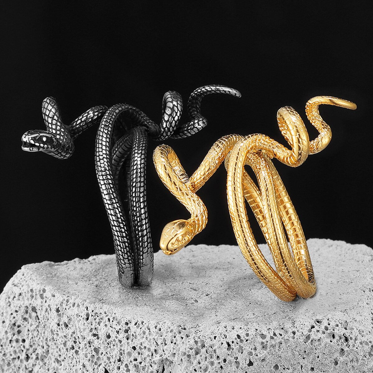 14k Gold Over No Fade Stainless Steel Coiled Snake Street Wear Unique Fashion Rings