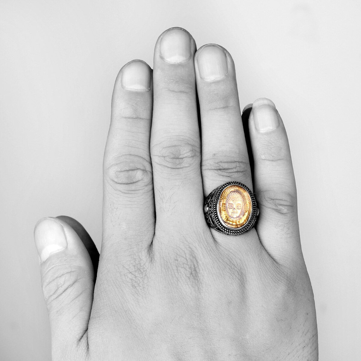 Mens No Fade Stainless Steel Buddhism Buddha Spiritual Street Wear Rings