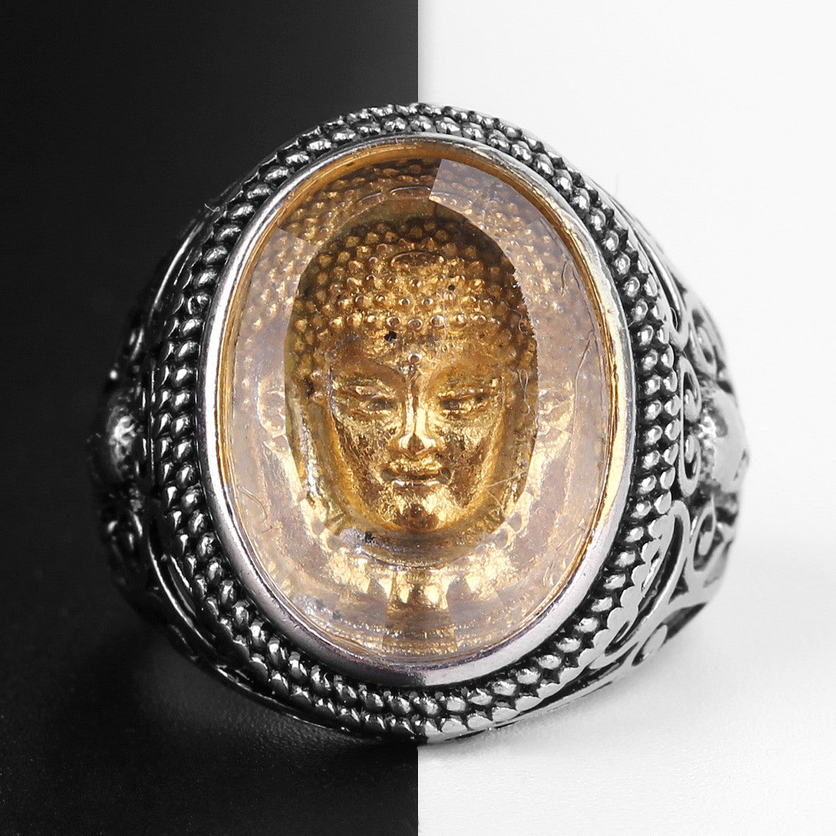 Mens No Fade Stainless Steel Buddhism Buddha Spiritual Street Wear Rings