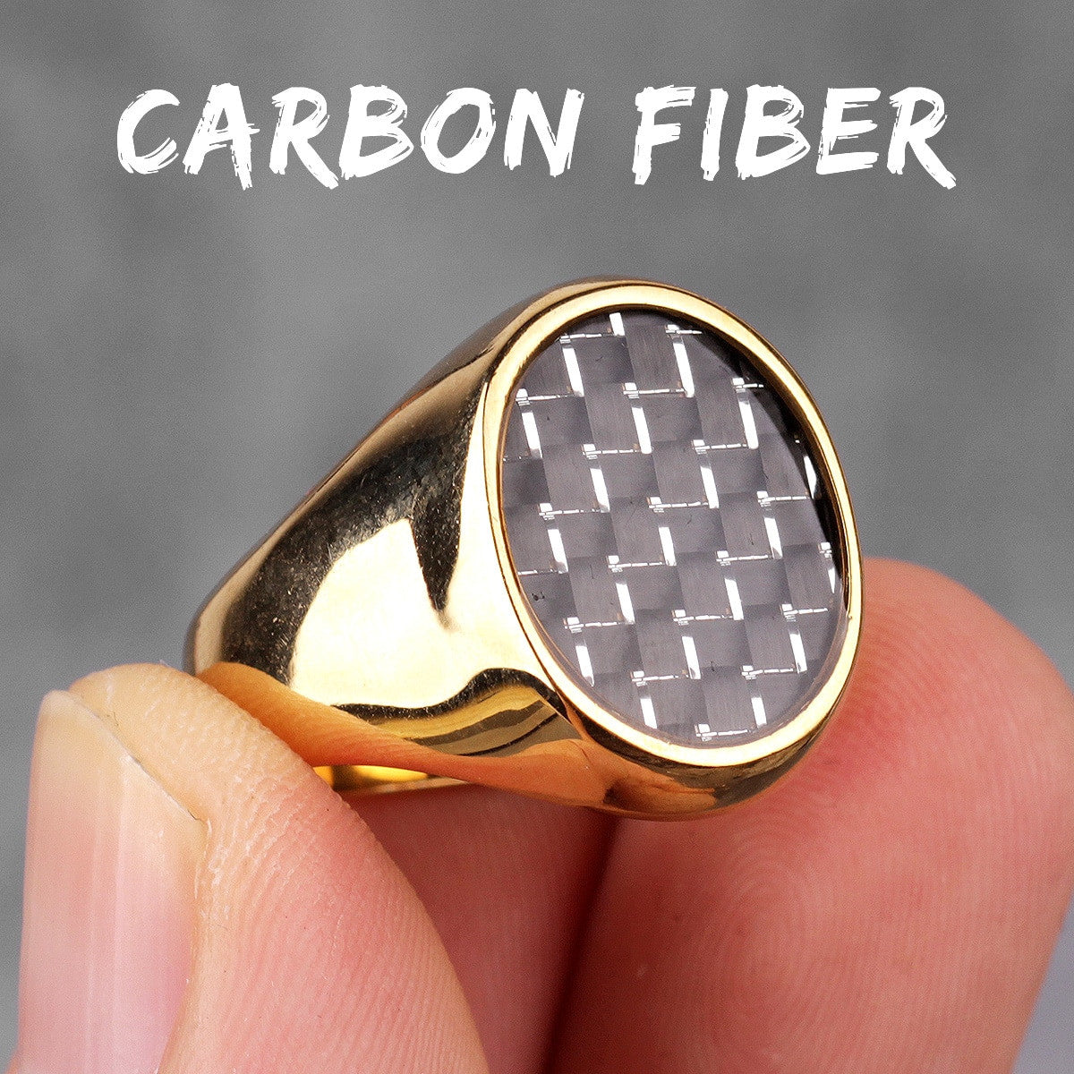 Carbon Fiber | Mens 14k Gold Over 316L No Fade Stainless Steel Hip Hop Rings