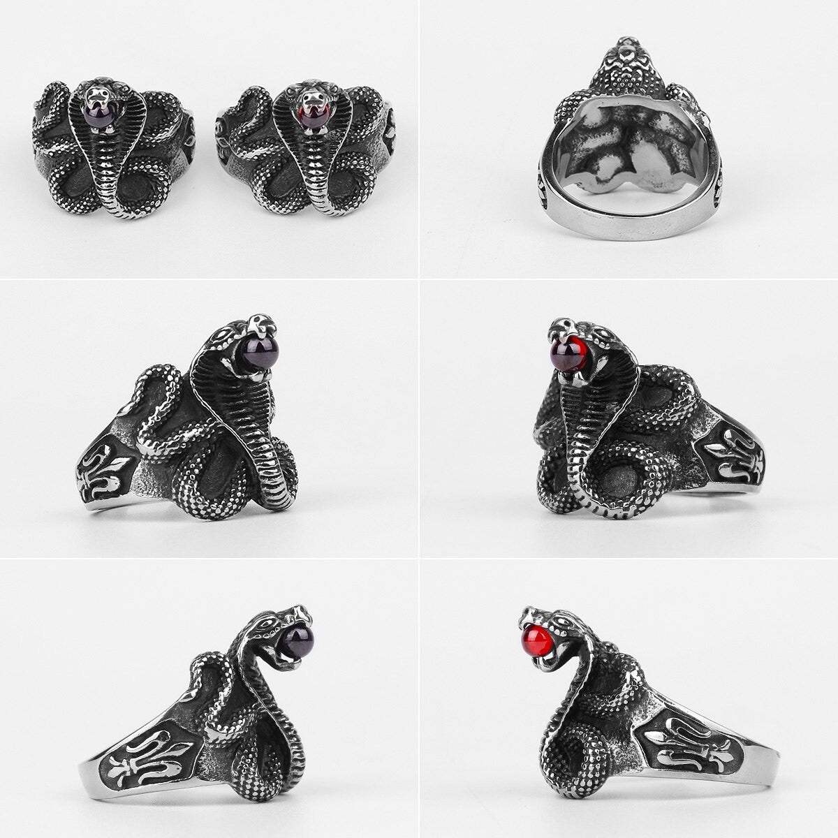 Mens No Fade Stainless Steel Coiled Cobra Snake Street Wear Vintage Rings
