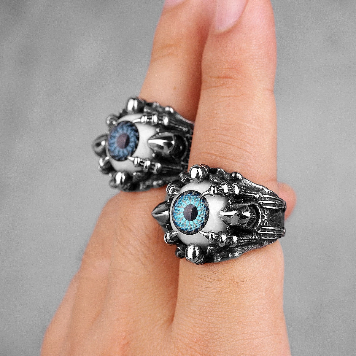 Mens No Fade Demon Evil Eye Silver Stainless Steel Personality Rings
