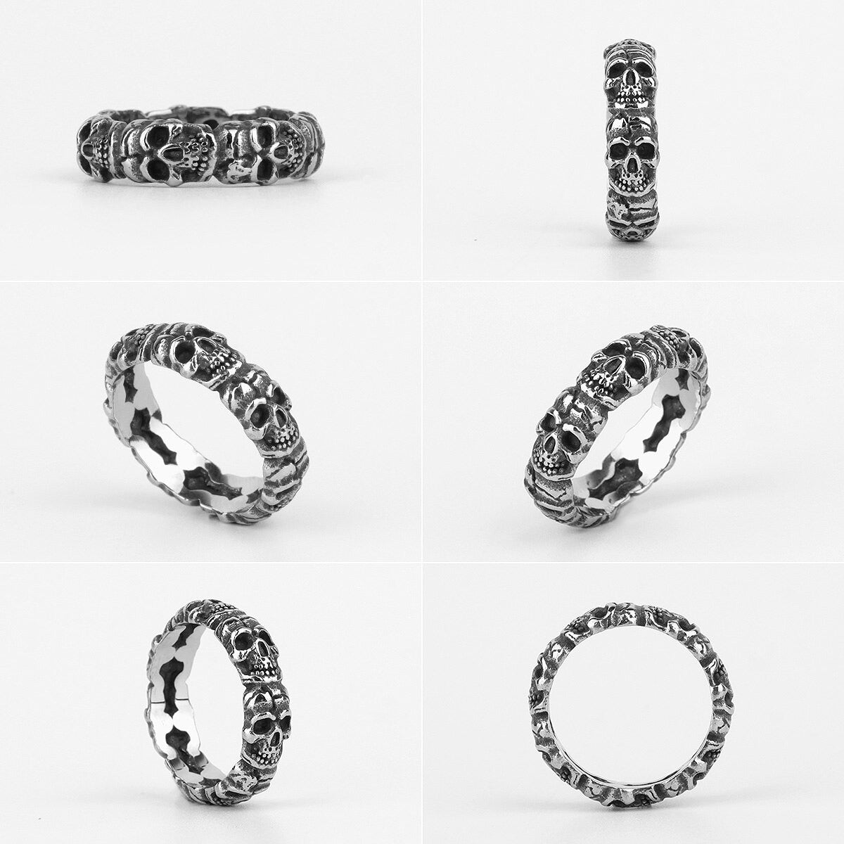 Mens 316L No Fade Solid Stainless Steel Street Rock Skulls Of Hell Rings