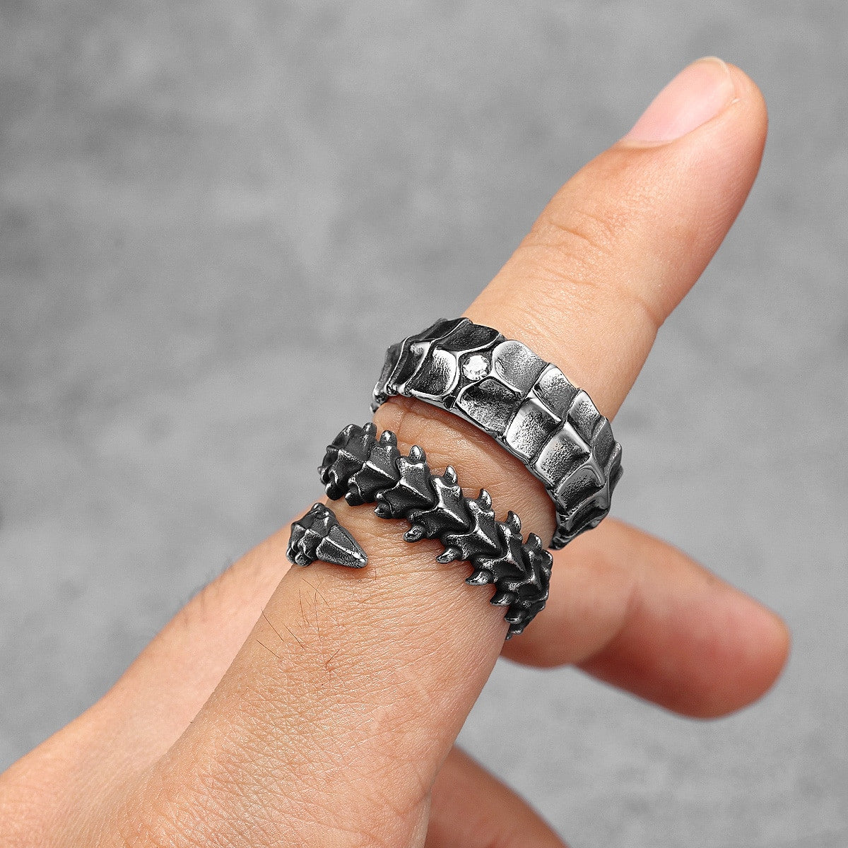 Mens 316l Solid No Fade Stainless Steel Dragon Spine Street Wear Rings