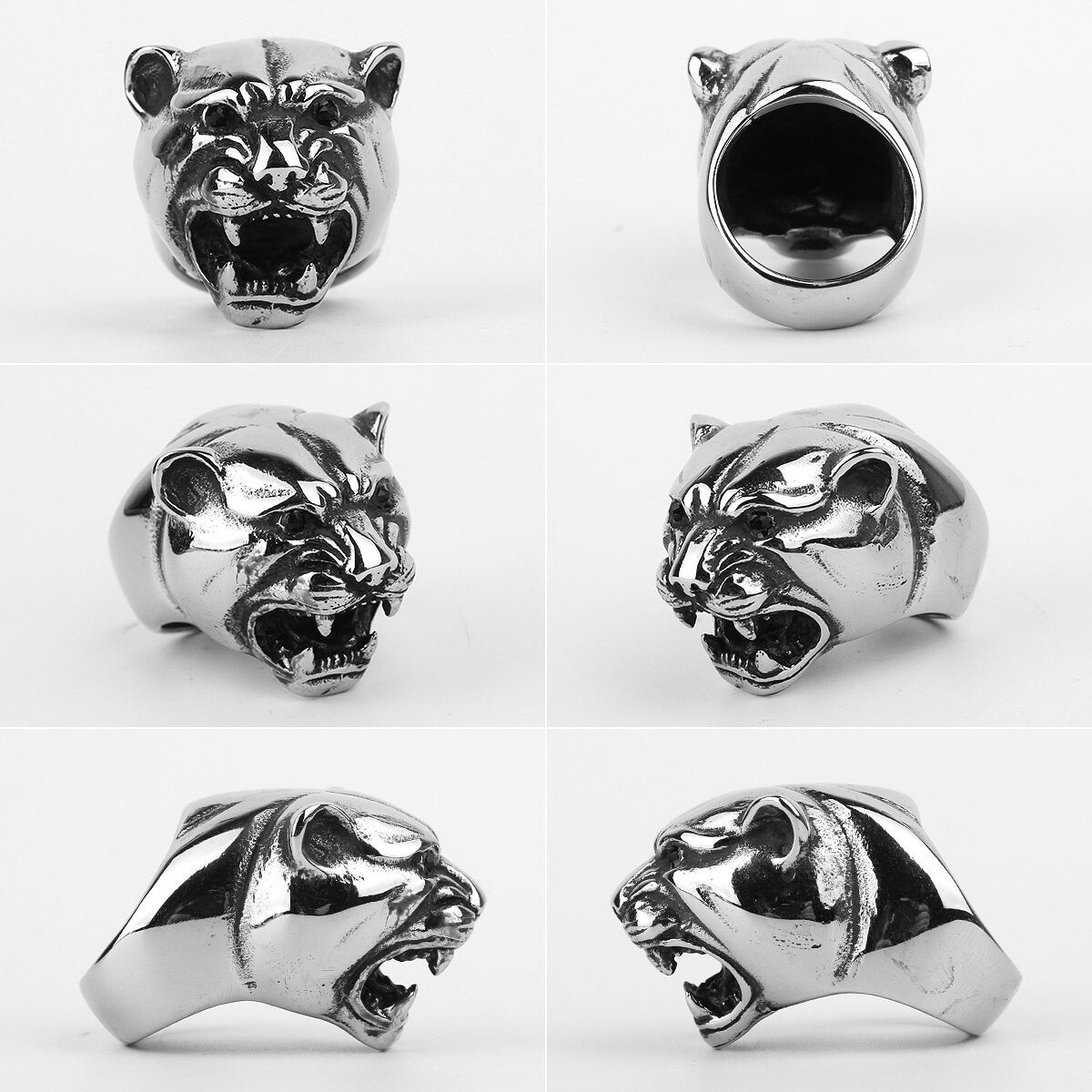 Mens Stainless Steel No Fade Leopard Street Wear Fashion Rings