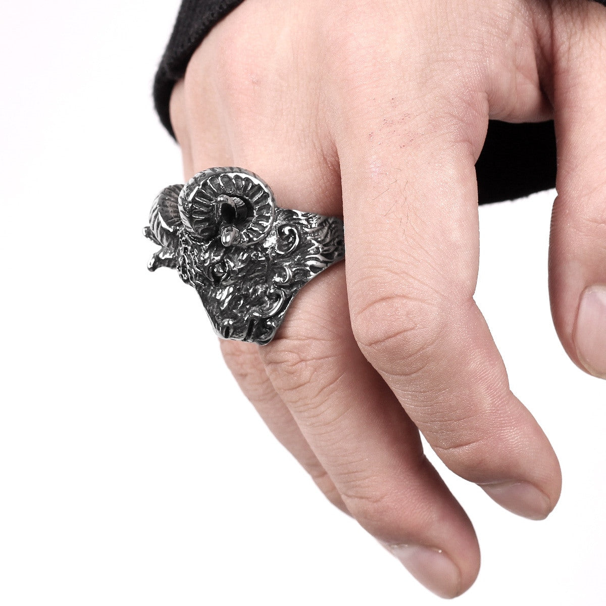 Mens No Fade Stainless Steel The Goat 3D Personality Dominate Male Rings