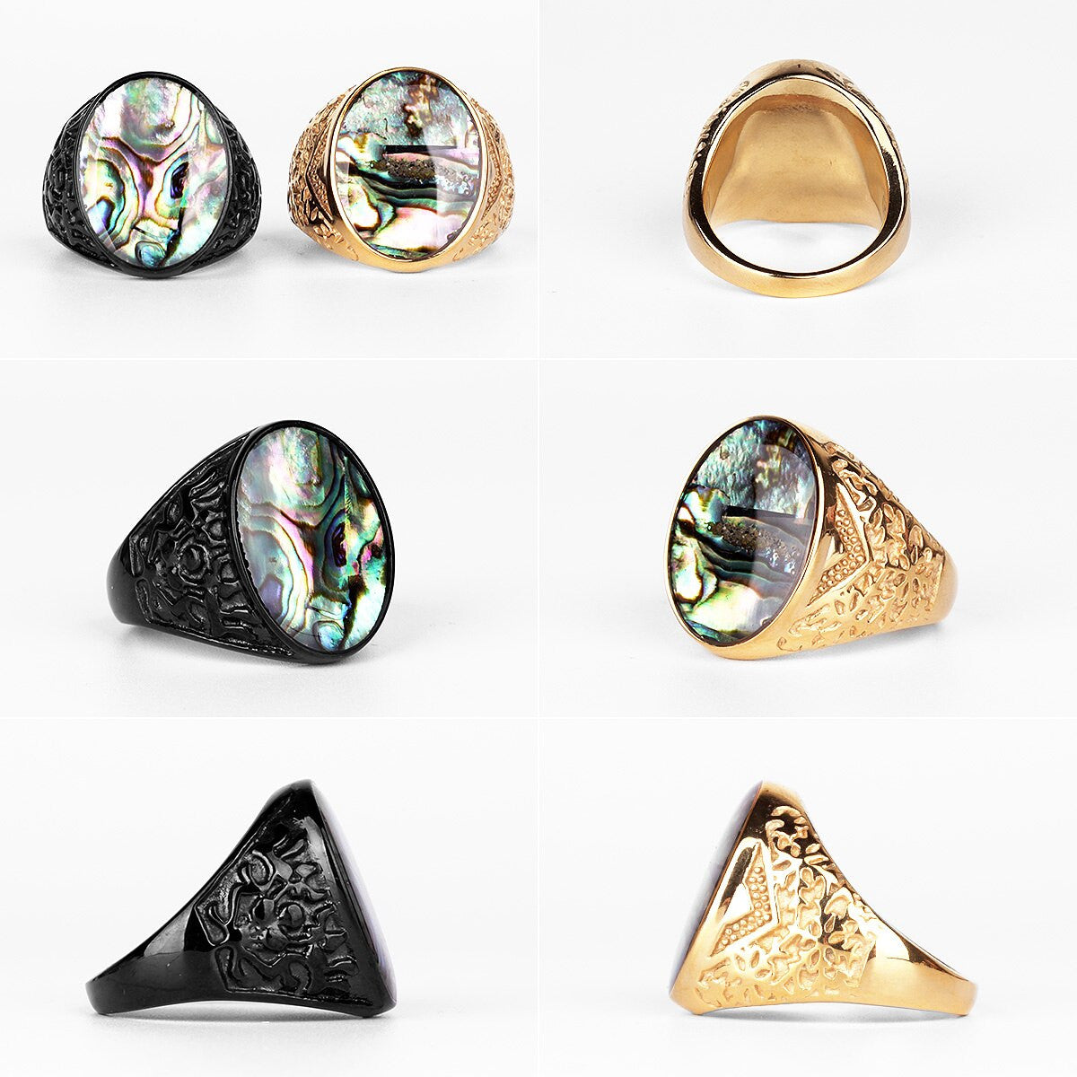 14k Gold Black over Solid No Fade 316L Stainless Steel Unique Luxury Pearl Rings