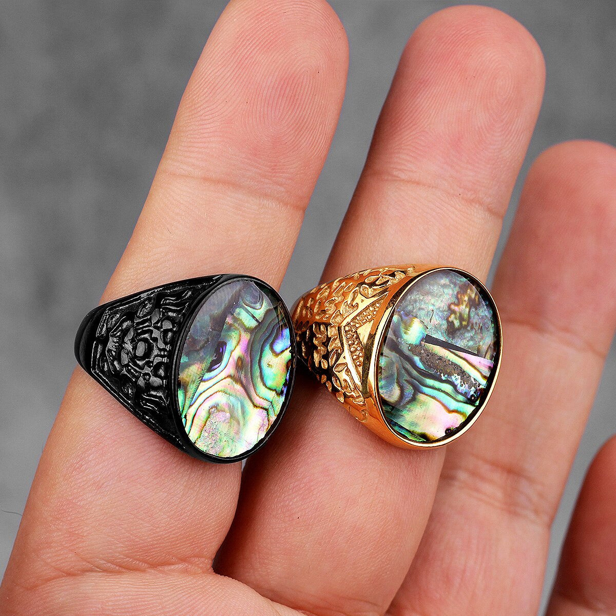 14k Gold Black over Solid No Fade 316L Stainless Steel Unique Luxury Pearl Rings