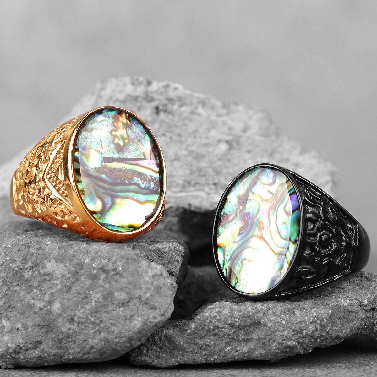 14k Gold Black over Solid No Fade 316L Stainless Steel Unique Luxury Pearl Rings