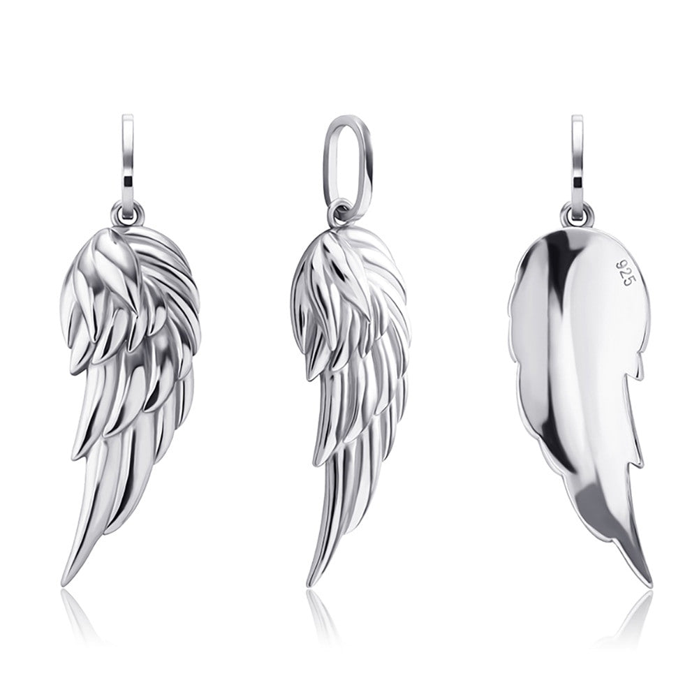 Ladies Single Angel Wing Solid 925 Sterling over over Yellow Rose Gold Bling Pendant Necklace