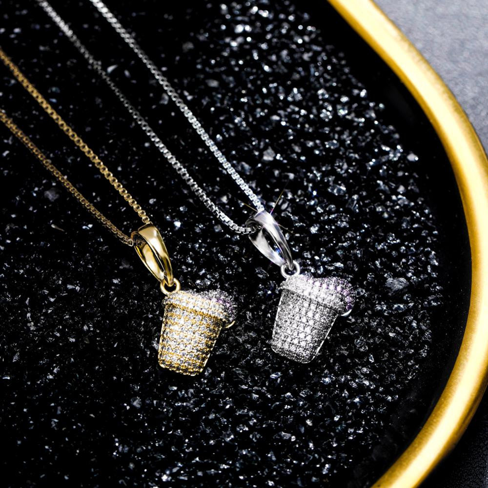 Solid 925 Sterling Silver Bling Purple Stuff Ice Cream Pendant Hip Hop Chain Necklace