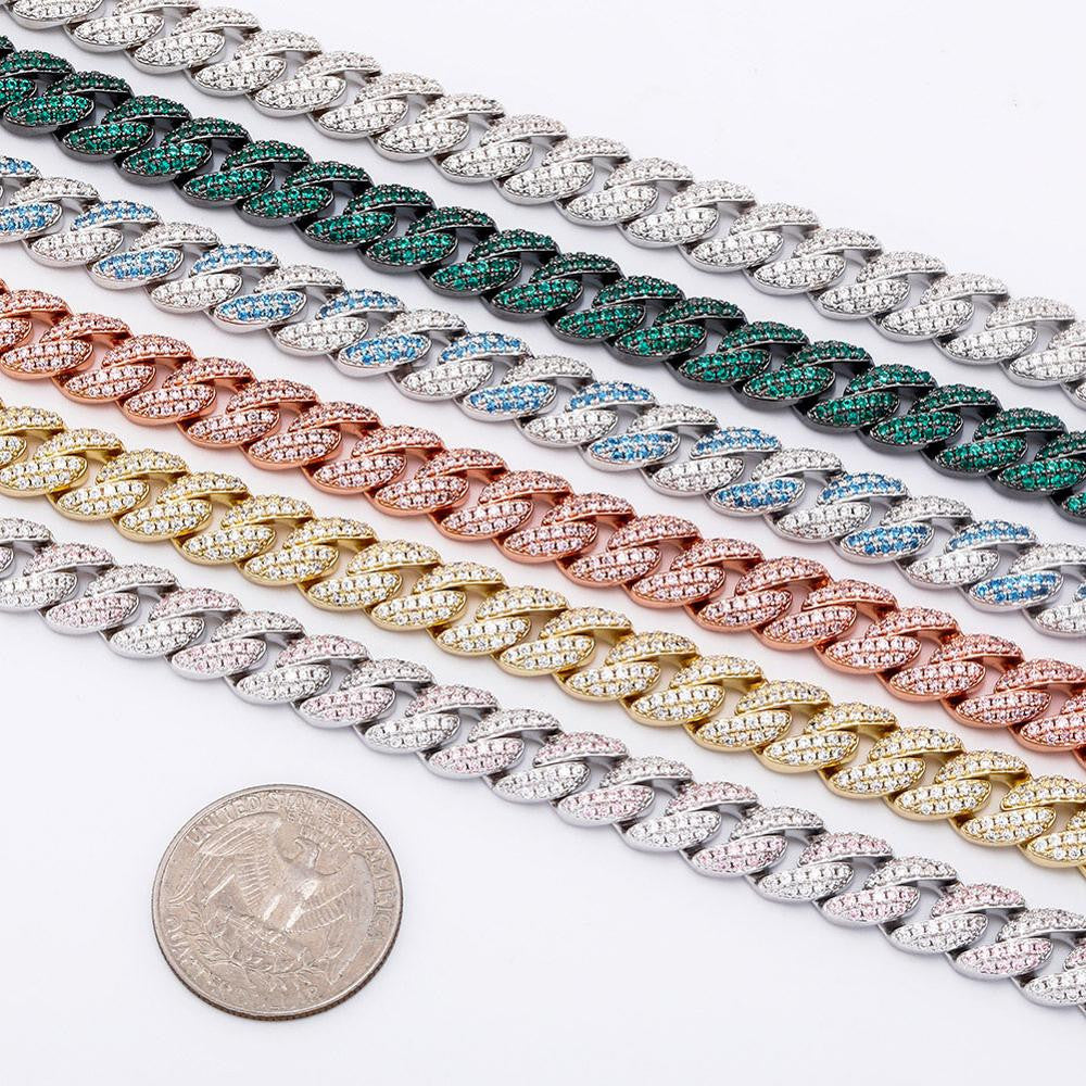 10mm Flooded Ice Street Wear Thick Cut Miami Cuban Link Chain Bracelets