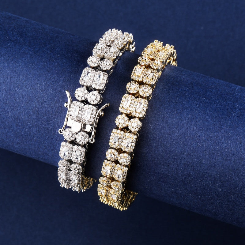 Double Row AAA Micro Pave Round Square 10mm Gold Silver Big Boy Bracelet