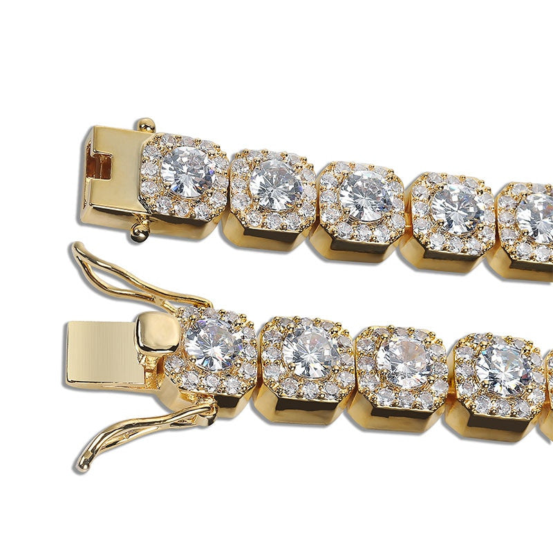 Blinged Out 10mm 14k Gold .925 Silver Micro Pave Ultra Iced Square AAA Micro Pave Tennis Bracelet