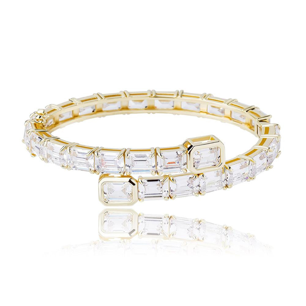 Ladies High Fashion Illusion Bangle Style Princess Cut Bling Bracelet