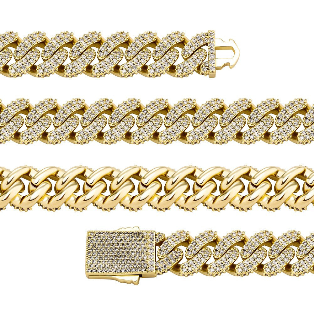 AAA True Micro Pave 13mm Spring Clasp Cuban Link Hip Hop Chain Necklace
