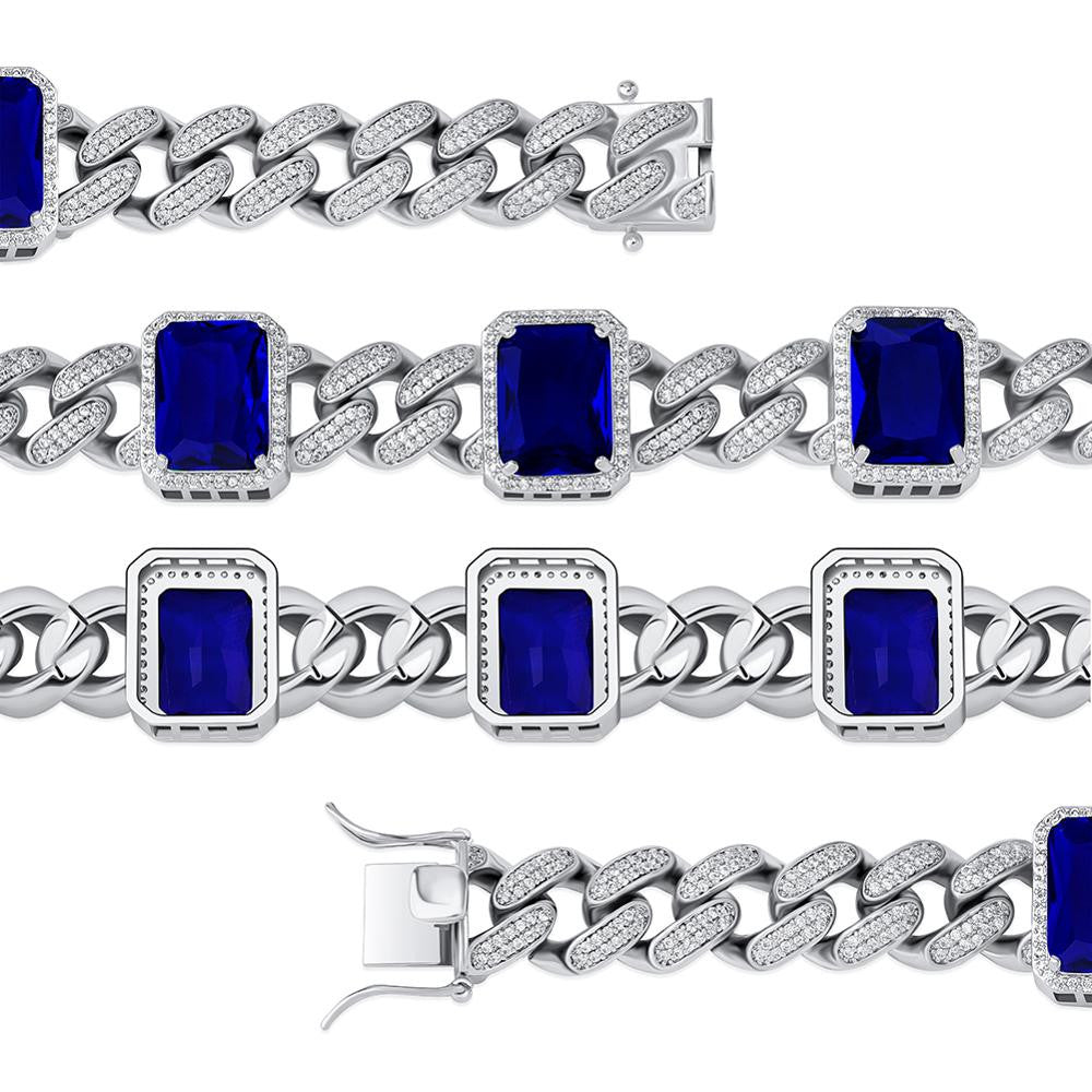 Ladies 13mm Micro Pave 6 Color Gemstone Hip Hop Miami Cuban Link Chain Necklace