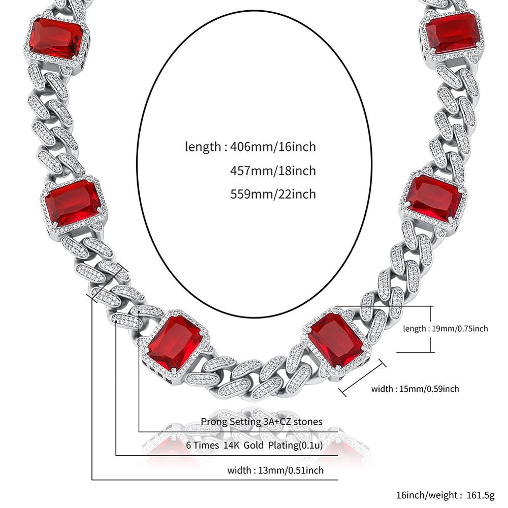 Ladies 13mm Micro Pave 6 Color Gemstone Hip Hop Miami Cuban Link Chain Necklace