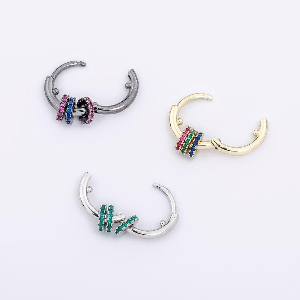 Ladies 13mm Round Mini Hoop 14k Silver Black Hematite High Quality bling Bling Earrings