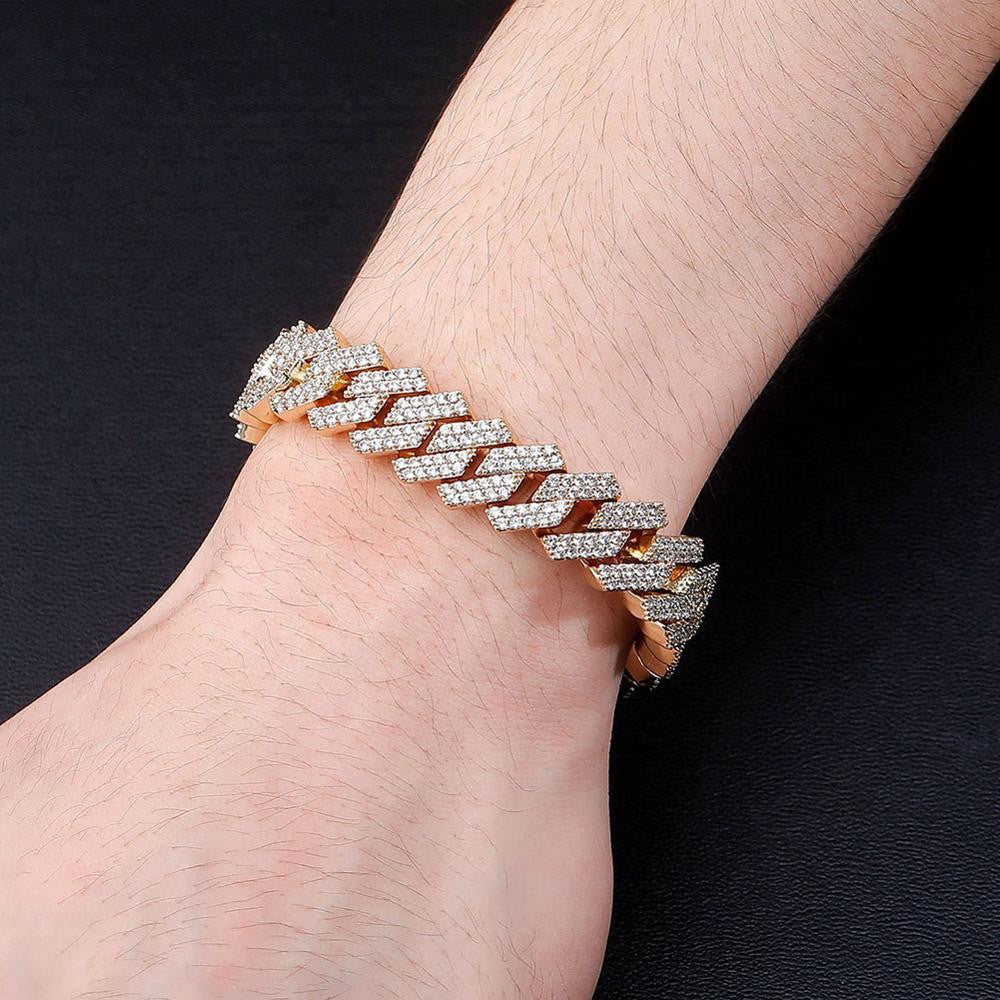 14mm Flooded Ice High Quality Micro Pave AAA Stone Close Cut Cuban Hip Hop Bracelet