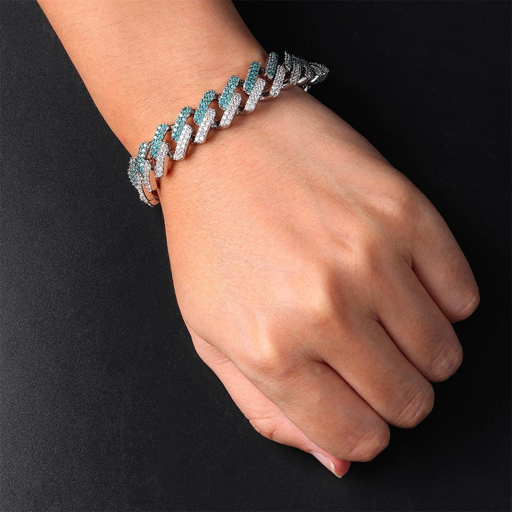 Mens Hip Hop Mint Blue Ice Two Tone Bling Street Wear Jewelry Fashion Bracelet